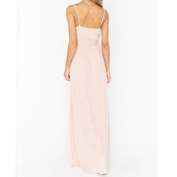 Show Me Your MuMu Liz Maxi V Neck Mock Wrap Slit Dress Dusty Blush Crisp L - Picture 2 of 10